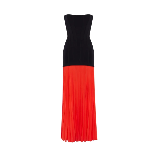 Milla Black&Coral dress with a pleated skirt, Parisienne