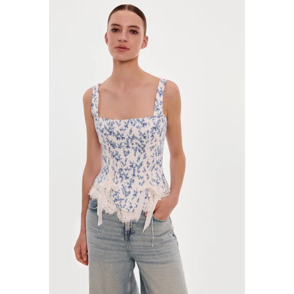 Milla Blue lavender corset on straps with bows and ribbon lacing Top, view 5