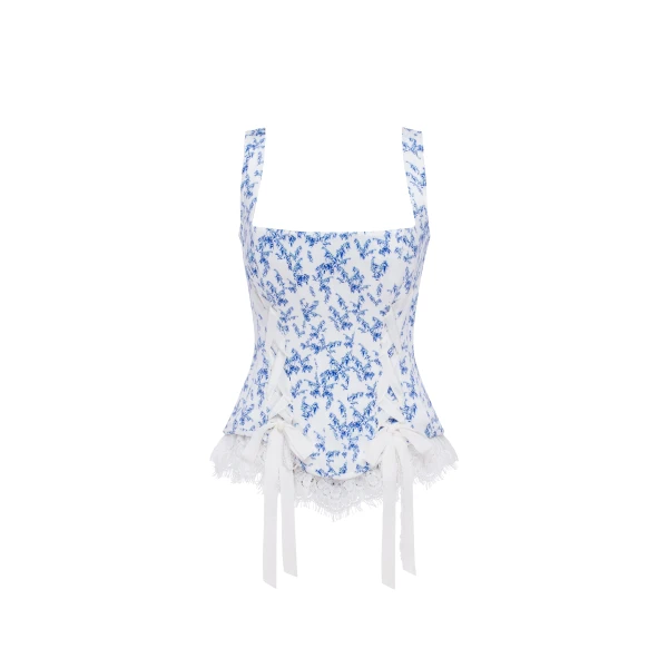 Milla Blue lavender corset on straps with bows and ribbon lacing Top