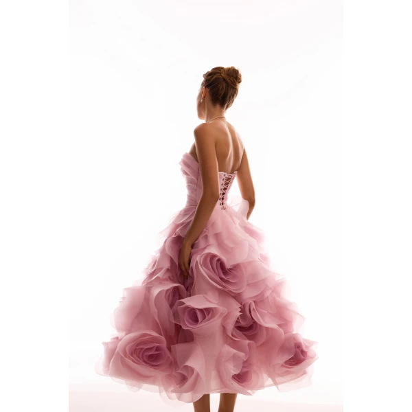 Milla Dramatic flowered organza midi dress in misty rose, Glow-Up, view 7