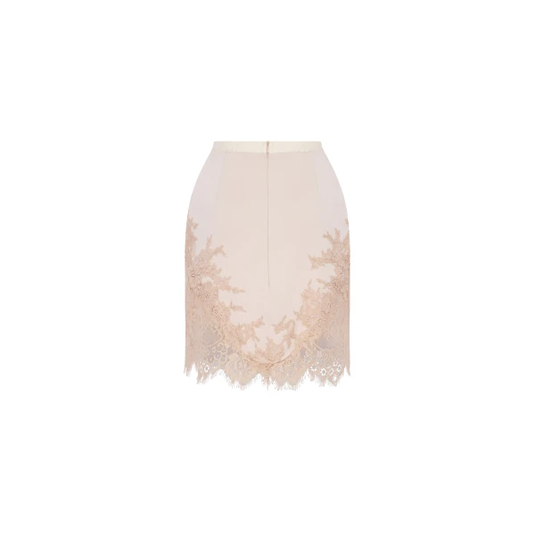 Milla Fitted beige mini skirt adorned with lace, Parisienne, view 4