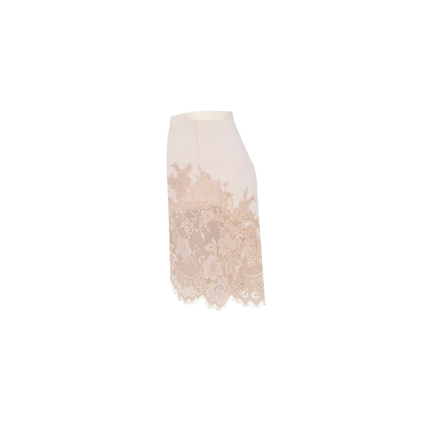 Milla Fitted beige mini skirt adorned with lace, Parisienne, view 6