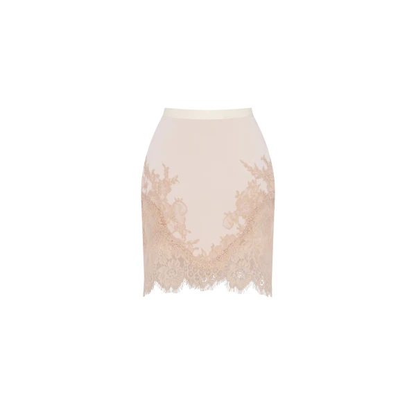 Milla Fitted beige mini skirt adorned with lace, Parisienne