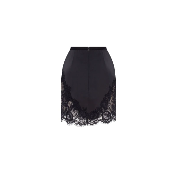 Milla Fitted obsidian mini skirt adorned with lace, Parisienne, view 4