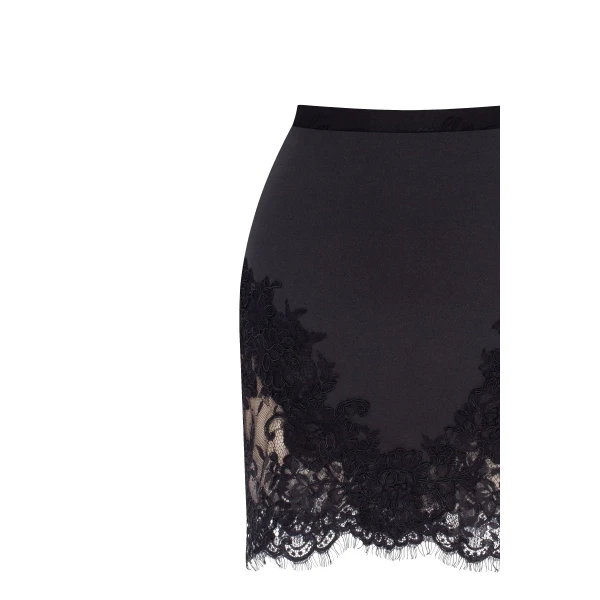 Milla Fitted obsidian mini skirt adorned with lace, Parisienne, view 6