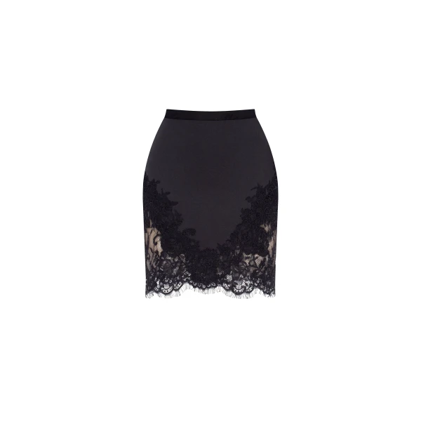 Milla Fitted obsidian mini skirt adorned with lace, Parisienne
