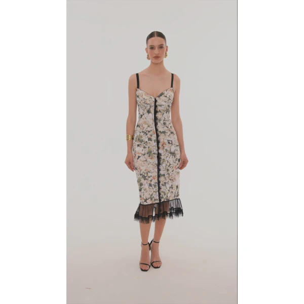 Milla Floral midi dress with puffy tulle hem, view 7