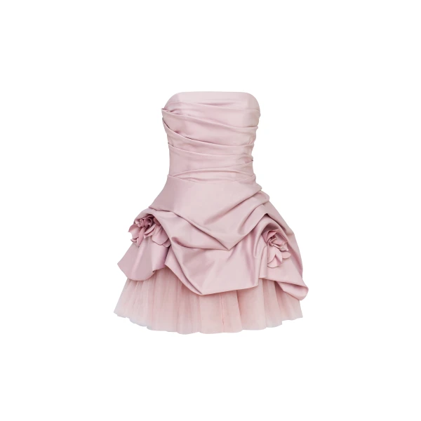 Milla Rosette mini dress in misty rose, Glow-Up