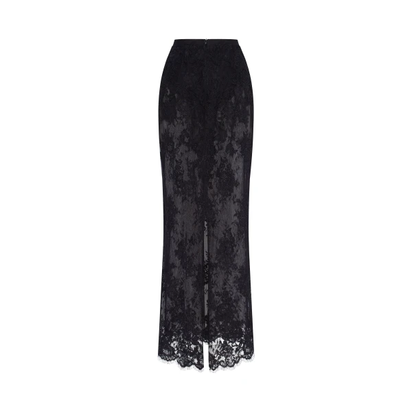 Milla Sensual semi-sheer maxi skirt crafted from black floral lace, Parisienne, view 4
