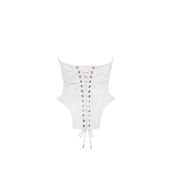 Milla Sleeveless white corset with detachable bow, Parisienne Top, view 4