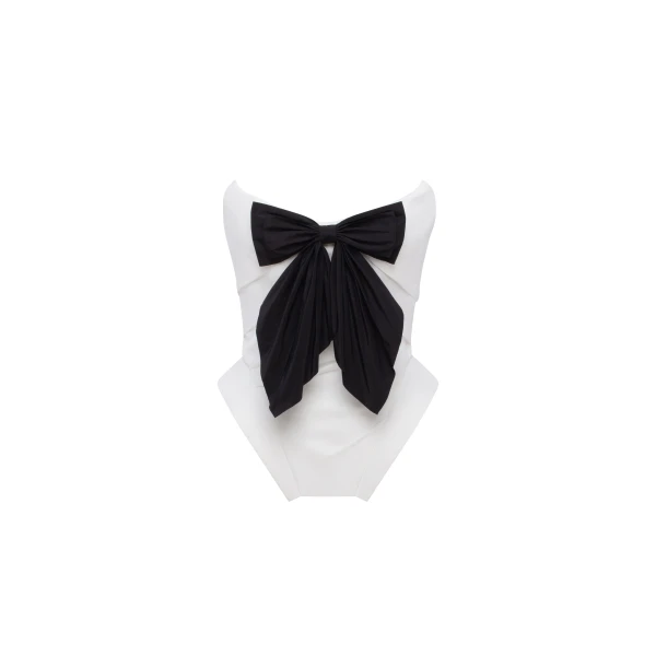 Milla Sleeveless white corset with detachable bow, Parisienne Top