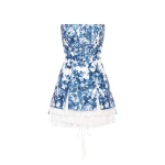 Milla Strapless blue hydrangea mini dress with accent lacing | Ready to Wear 2025 Collection Coveti Elevate your elegance in this Milla Dresses from the 2025 resort wear edit