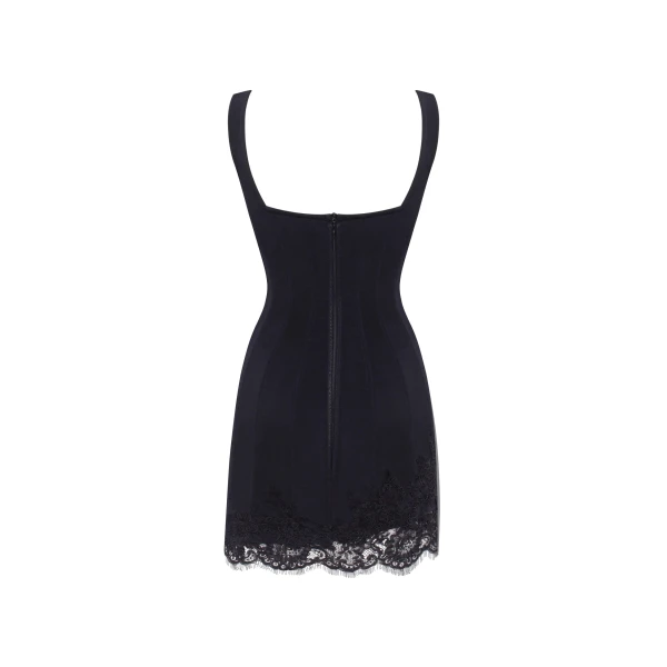 Milla Sultry black corset mini dress with lace hem, Parisienne, view 4