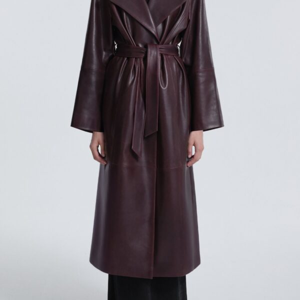 Nour Hammour Coats Color | Althea Belted Leather Coat luxury leather Coats from Coveti