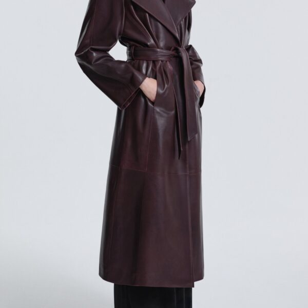Nour Hammour Coats Color | Althea Belted Leather Coat luxury leather Coats from Coveti