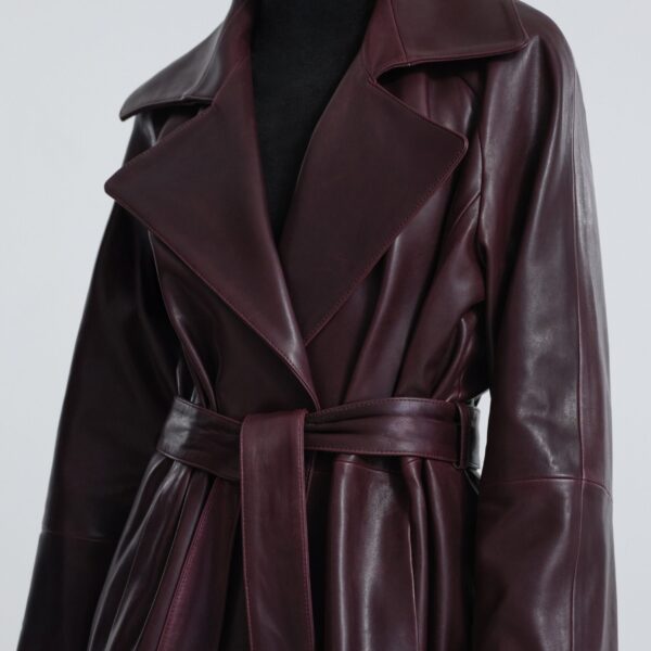 Nour Hammour Coats Color | Althea Belted Leather Coat luxury leather Coats from Coveti