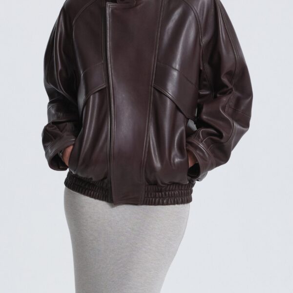Nour Hammour Jackets Color | Ariste Structured Leather Bomber luxury leather Jackets from Coveti