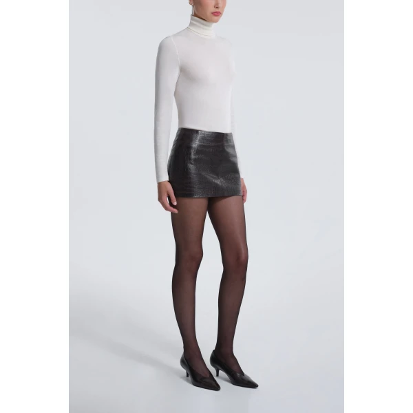 Nour Hammour Avery Skirt Ultra Mini Croco Leather Skirt, view 3