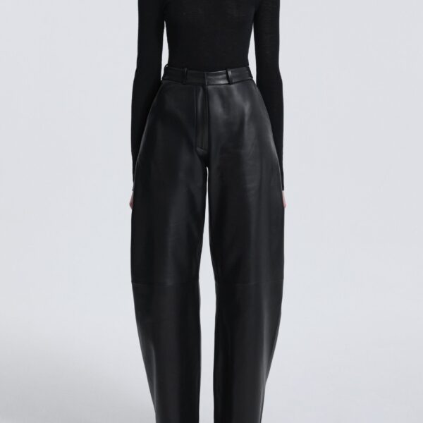 Nour Hammour Pants Color | Barrel Pants Softly Sculpted Leather Pants luxury leather Pants from Coveti