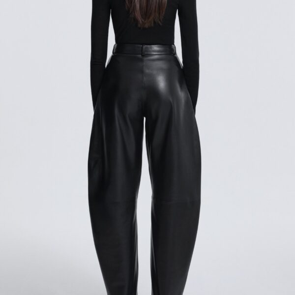 Nour Hammour Pants Color | Barrel Pants Softly Sculpted Leather Pants luxury leather Pants from Coveti