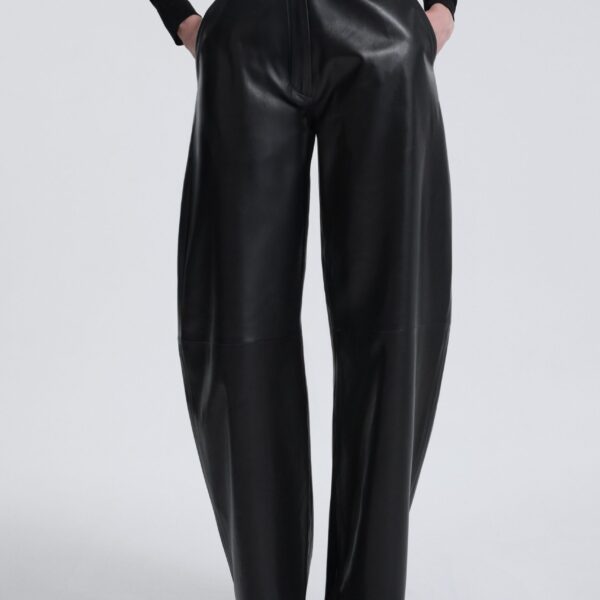 Nour Hammour Pants Color | Barrel Pants Softly Sculpted Leather Pants luxury leather Pants from Coveti