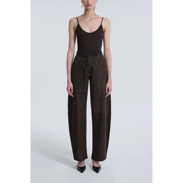 Nour Hammour Barrel Pants Softly Sculpted Suede Pants, view 2
