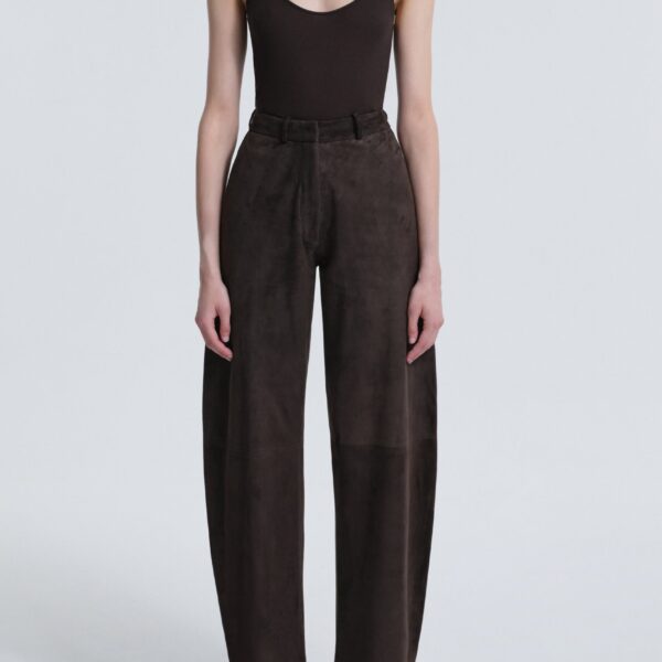 Nour Hammour Pants Color | Barrel Pants Softly Sculpted Suede Pants luxury leather Pants from Coveti