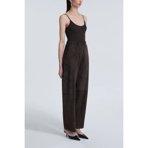 Nour Hammour Barrel Pants Softly Sculpted Suede Pants, view 3
