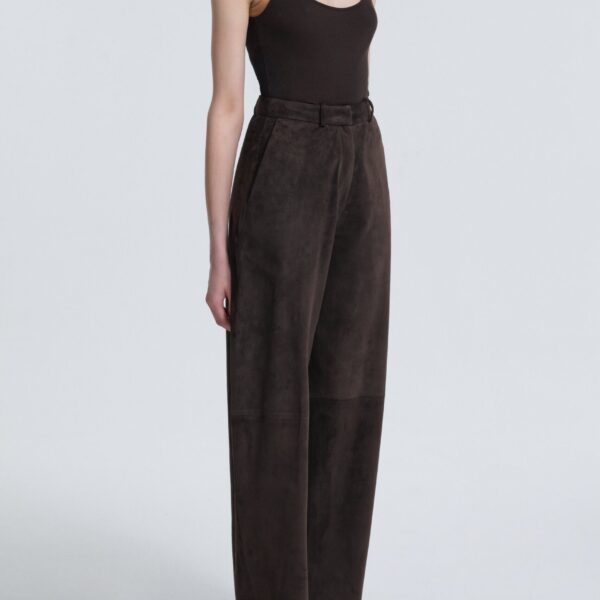 Nour Hammour Pants Color | Barrel Pants Softly Sculpted Suede Pants luxury leather Pants from Coveti