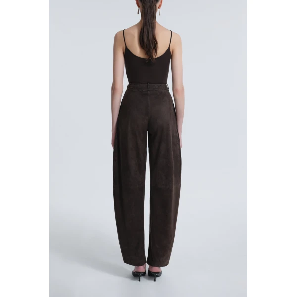 Nour Hammour Barrel Pants Softly Sculpted Suede Pants, view 4