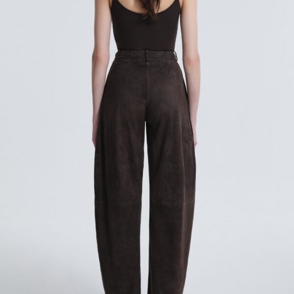 Nour Hammour Pants Color | Barrel Pants Softly Sculpted Suede Pants luxury leather Pants from Coveti