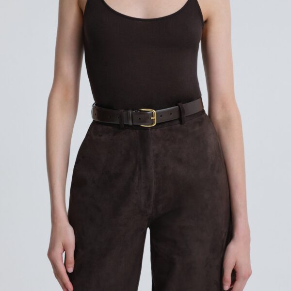 Nour Hammour Pants Color | Barrel Pants Softly Sculpted Suede Pants luxury leather Pants from Coveti