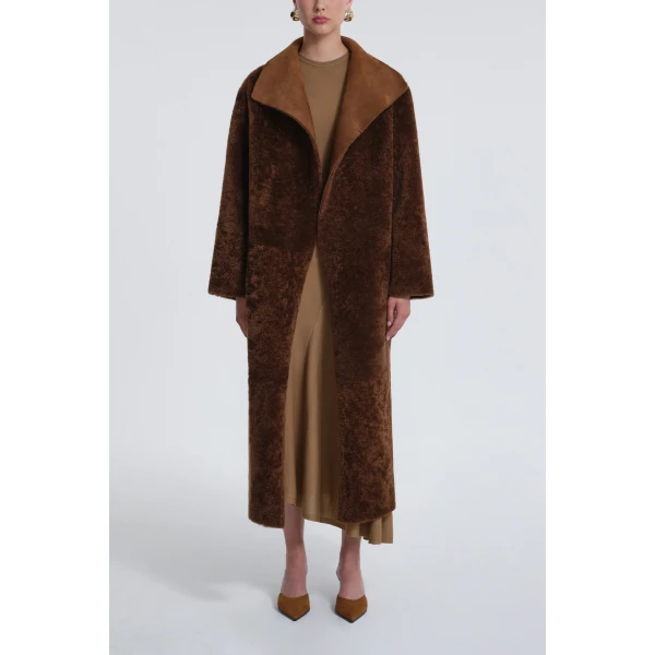 Nour Hammour Birthday Coat Draped Shearling Coat, view 2