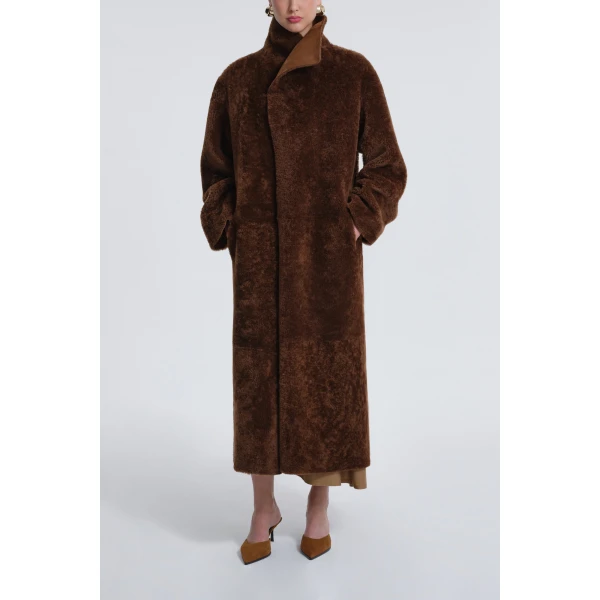 Nour Hammour Birthday Coat Draped Shearling Coat, view 3