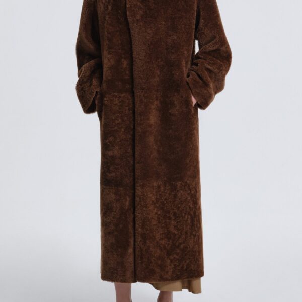 Nour Hammour Coats Color | Birthday Coat Draped Shearling Coat luxury leather Coats from Coveti