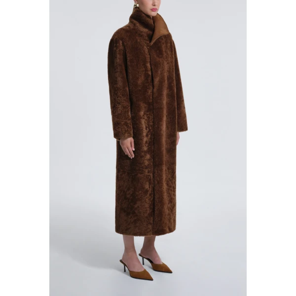 Nour Hammour Birthday Coat Draped Shearling Coat, view 4