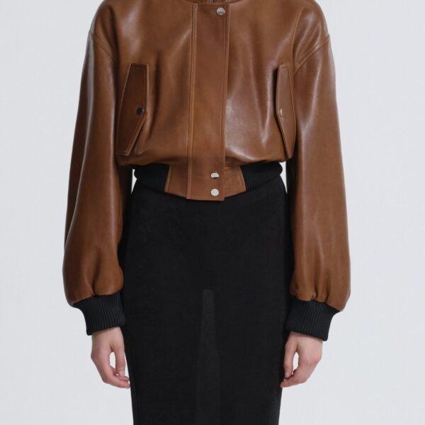 Nour Hammour Jackets Color | Briar Cropped Bomber Jacket luxury leather Jackets from Coveti