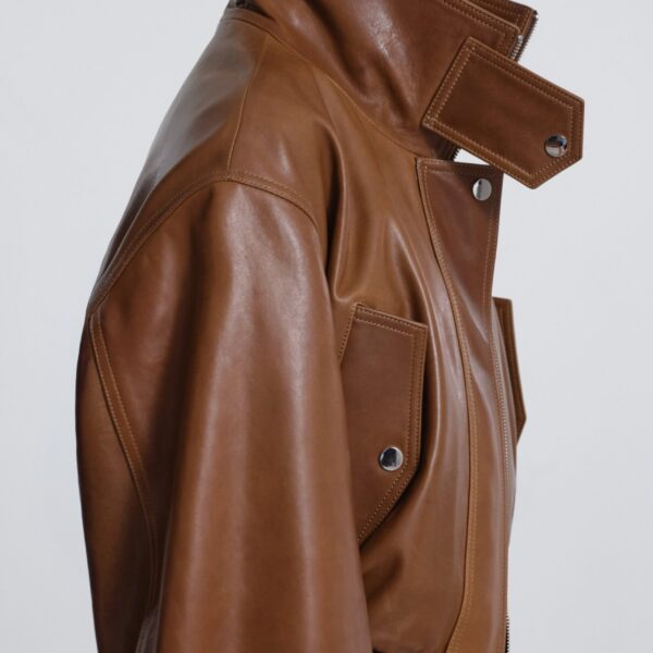 Nour Hammour Jackets Color | Briar Cropped Bomber Jacket luxury leather Jackets from Coveti