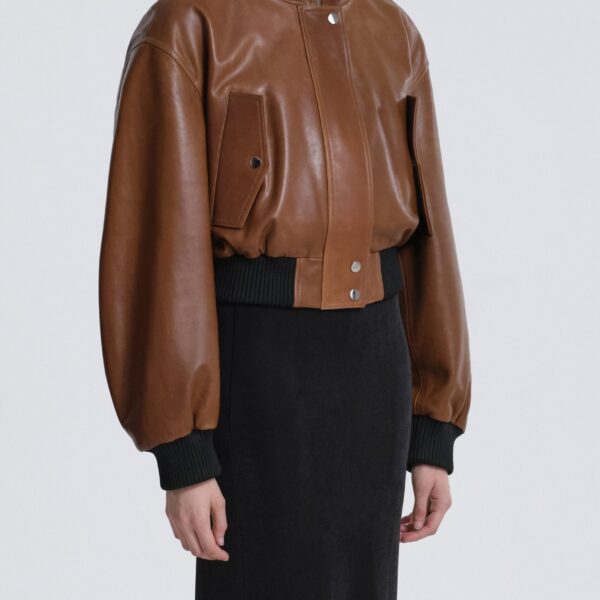 Nour Hammour Jackets Color | Briar Cropped Bomber Jacket luxury leather Jackets from Coveti