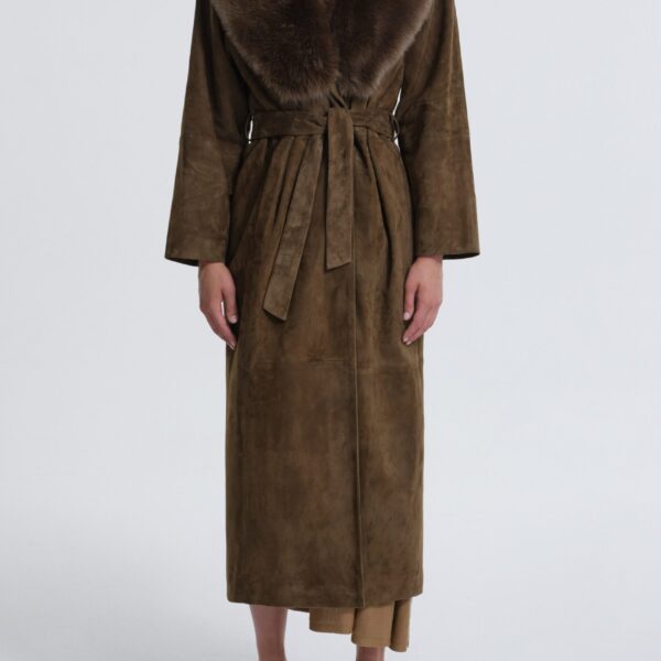 Nour Hammour Coats Color | Briona Luxurious Suede Coat luxury leather Coats from Coveti
