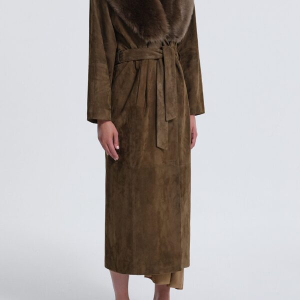 Nour Hammour Coats Color | Briona Luxurious Suede Coat luxury leather Coats from Coveti