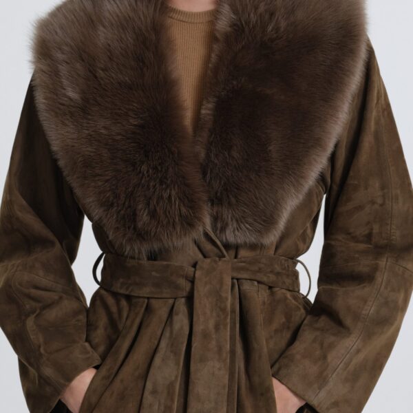 Nour Hammour Coats Color | Briona Luxurious Suede Coat luxury leather Coats from Coveti