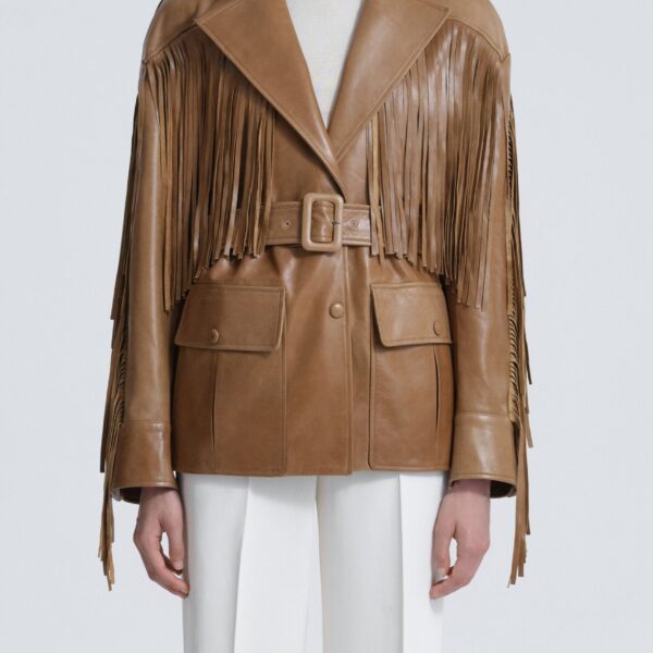 Nour Hammour Jackets Color | Cassidy Oversized Leather Fringe Jacket luxury leather Jackets from Coveti
