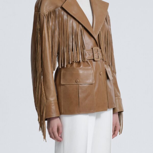 Nour Hammour Jackets Color | Cassidy Oversized Leather Fringe Jacket luxury leather Jackets from Coveti