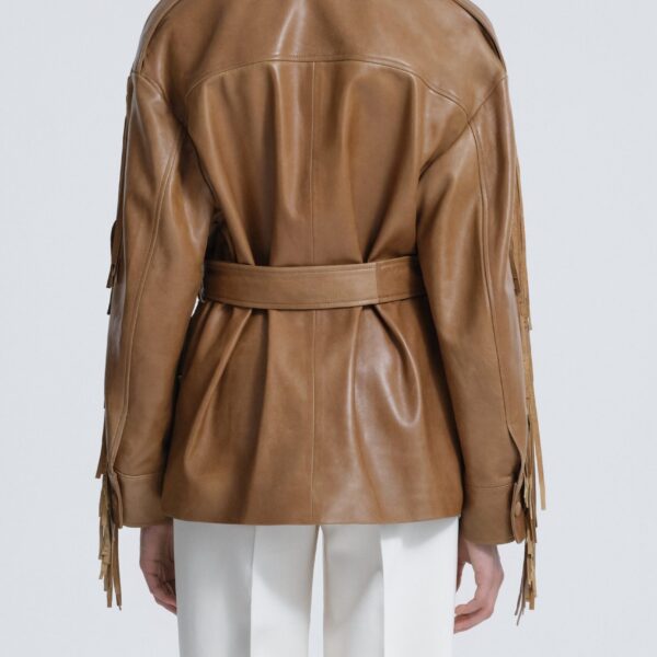 Nour Hammour Jackets Color | Cassidy Oversized Leather Fringe Jacket luxury leather Jackets from Coveti