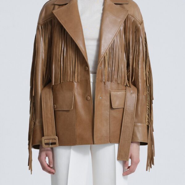 Nour Hammour Jackets Color | Cassidy Oversized Leather Fringe Jacket luxury leather Jackets from Coveti