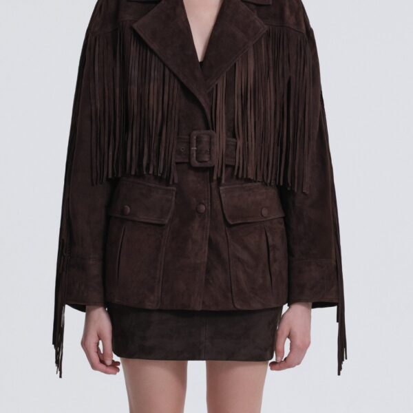 Nour Hammour Jackets Color | Cassidy Suede Fringe Jacket luxury leather Jackets from Coveti