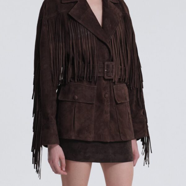 Nour Hammour Jackets Color | Cassidy Suede Fringe Jacket luxury leather Jackets from Coveti