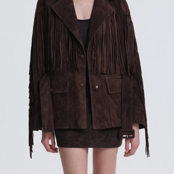 Nour Hammour Jackets Color | Cassidy Suede Fringe Jacket luxury leather Jackets from Coveti