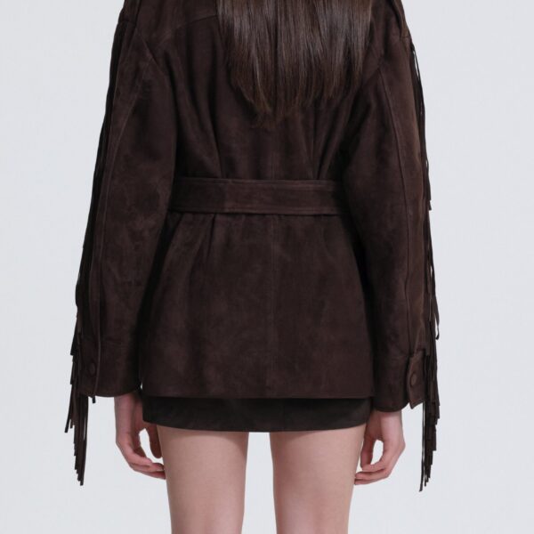 Nour Hammour Jackets Color | Cassidy Suede Fringe Jacket luxury leather Jackets from Coveti